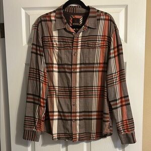 Prana Flannel Brown Earth Tone Fall Colors  Plaid Shirt